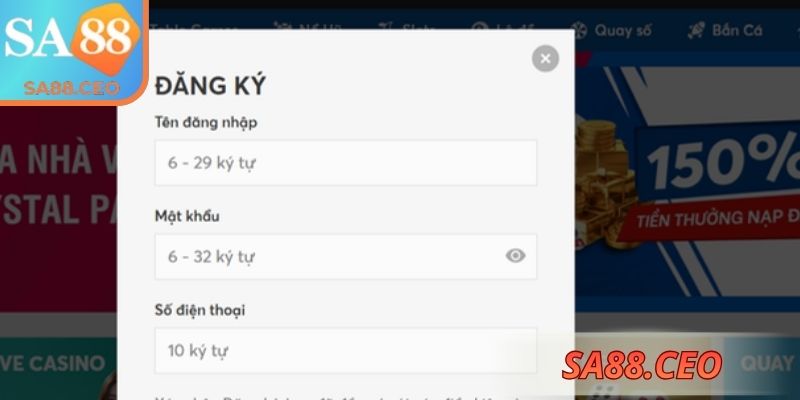 Đăng Ký SA88 2 Các thông tin cần điền khi tiến hành thiết lập tài khoản