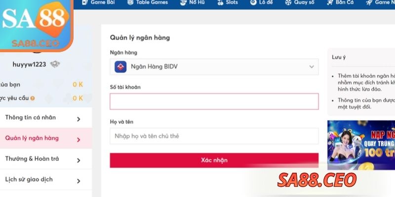 Nạp Rút Tiền 1 Tìm hiểu các phương thức nạp rút tiền SA88 đang triển khai